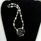 Rose and Crystal Necklace - Silver Rose Pendant handmade