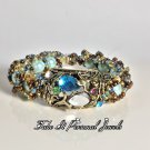Gold/Blue Tear Drop Rhinestone Bracelet Vintage style Handmade