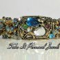 Gold/Blue Tear Drop Rhinestone Bracelet Vintage style Handmade