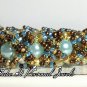 Gold/Blue Tear Drop Rhinestone Bracelet Vintage style Handmade