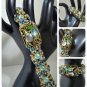 Gold/Blue Tear Drop Rhinestone Bracelet Vintage style Handmade
