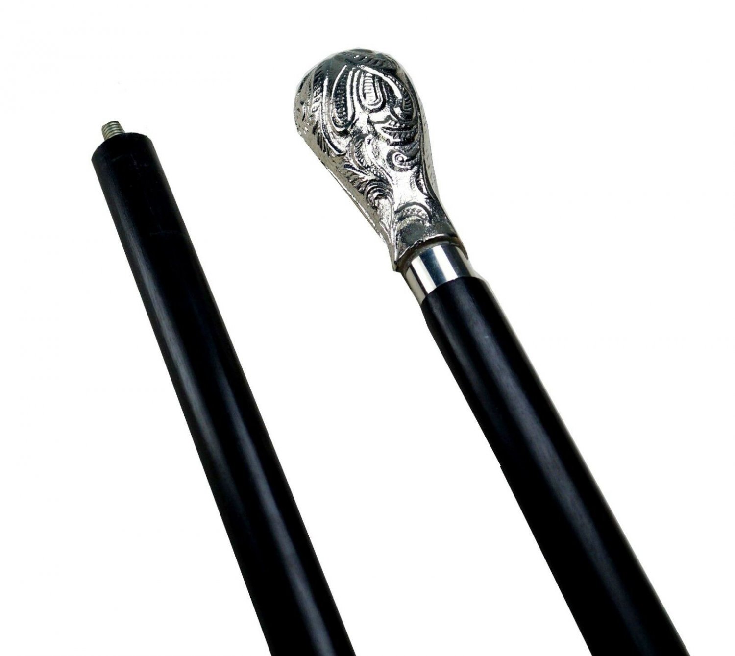 Medieval Ebony & Chrome Straight Neck Walking Stick Cane