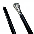 Medieval Ebony & Chrome Straight Neck Walking Stick Cane Medieval Ebony & Chrome Straight Neck Walking Stick Cane