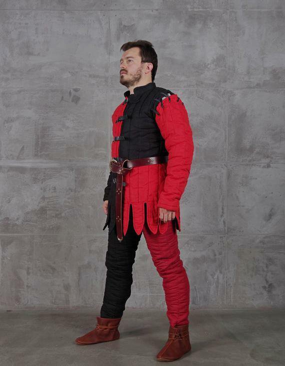 Red and Black Color Medieval Gambeson Reenactment Fancy Design Theater