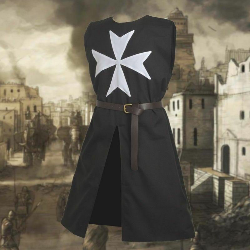 MEDIEVAL Black TEMPLAR KNIGHT Tunic Surcoat Crusader Sleeveless Renaissance LAR