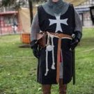 MEDIEVAL BLACK KNIGHT TUNIC White Latin Cross Clothes Costume In Stock NEW bes MEDIEVAL BLACK KNIGHT TUNIC White Latin Cross Clothes Costume In Stock NEW bes