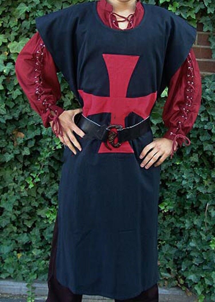 Medieval Templar Clothing Knight Tunic Black Surcoat Crusader Sleeveless