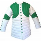 Halloween sale Medieval Viking Gambeson Full Sleeves Green&White Cotton Gambeson Halloween sale Medieval Viking Gambeson Full Sleeves Green&White Cotton Gambeson