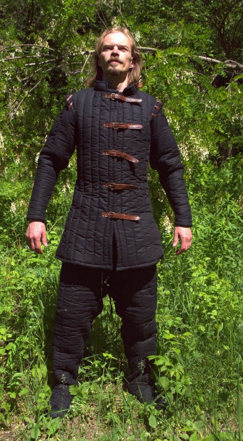 Viking Medieval thick padded Black Gambeson with closed open Armpits jacket
