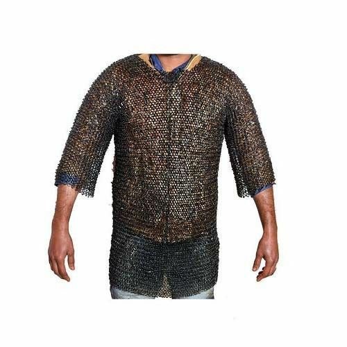 Armour Chain mail 6 mm Half Sleeve M Size Round Riveted Medieval Hauberk Shirt