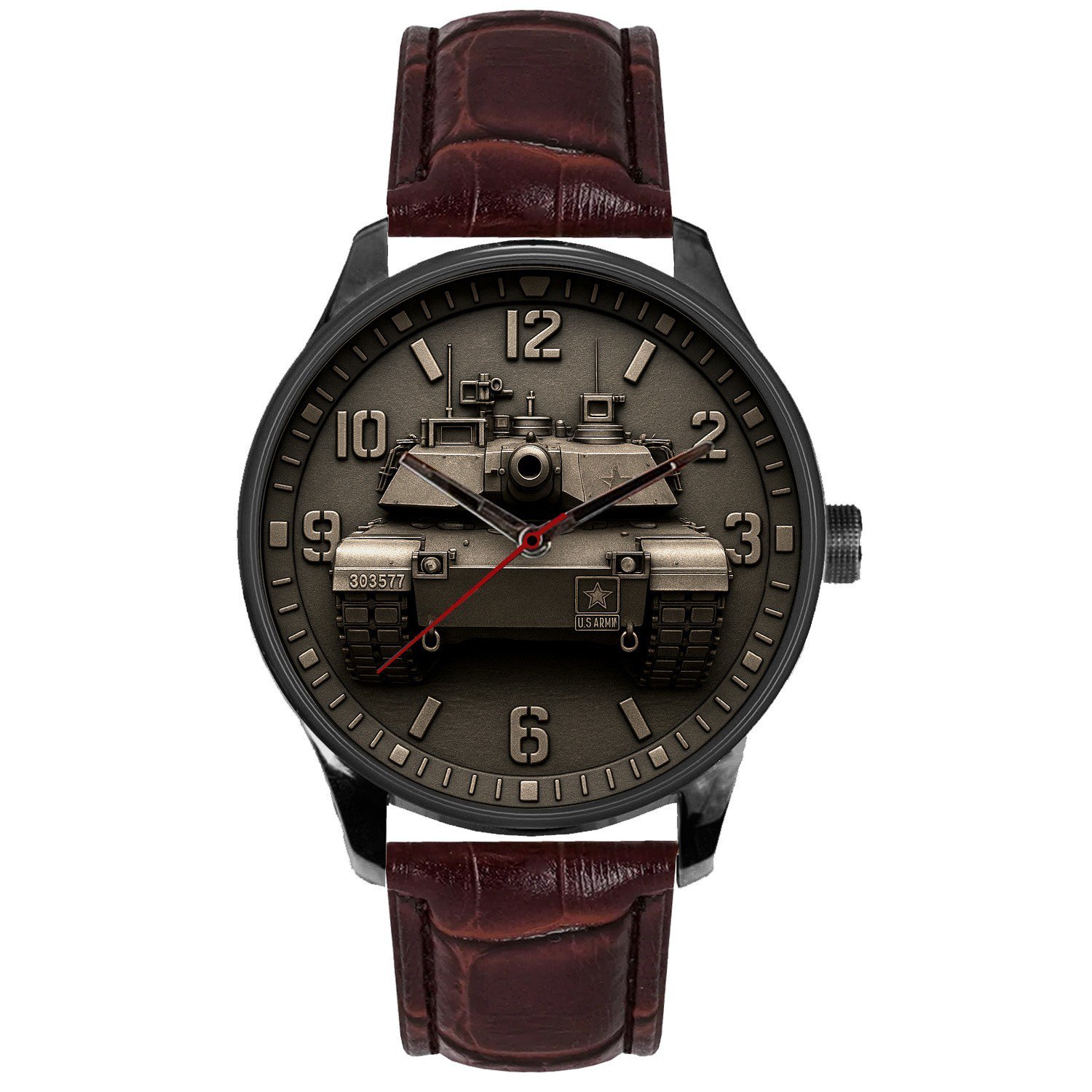 M1 ABRAMS TANK US ARMY GUNMETAL FINISH METAL PRINT DIAL SOLID BRASS ARMY WATCH