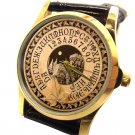 ESOTERIC OUIJA BOARD ASTROLOGY OCCULT ART SOLID BRASS WRIST WATCH VINTAGE COLORS