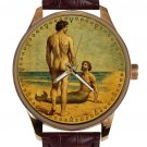 MERMAN ON BEACH GAY HOMOEROTIC VINTAGE LITHOGRAPH ART COLLECTIBLE WRIST WATCH