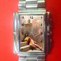 BEAUTIFUL 1970s KITSCH SEXY LADY CAMP ART STAINLESS STEEL RECTANGULAR 35mm WATCH