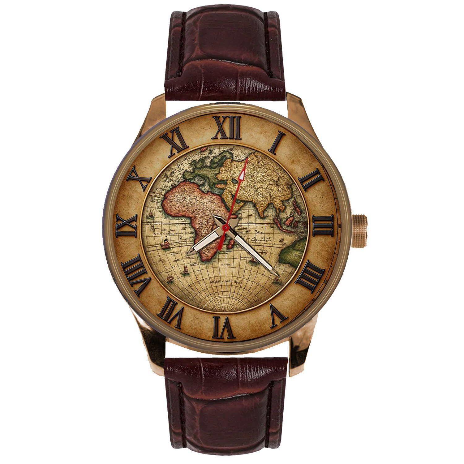 ANTIQUE DANISH STOOPENDAAL WORLD MAP ART LARGE 40 mm SOLID BRASS WRIST WATCH