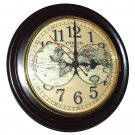 CLASSIC ANTIQUE WORLD MAP LARGE 18" SOLID ROSEWOOD & BRASS GALLERY WALL CLOCK