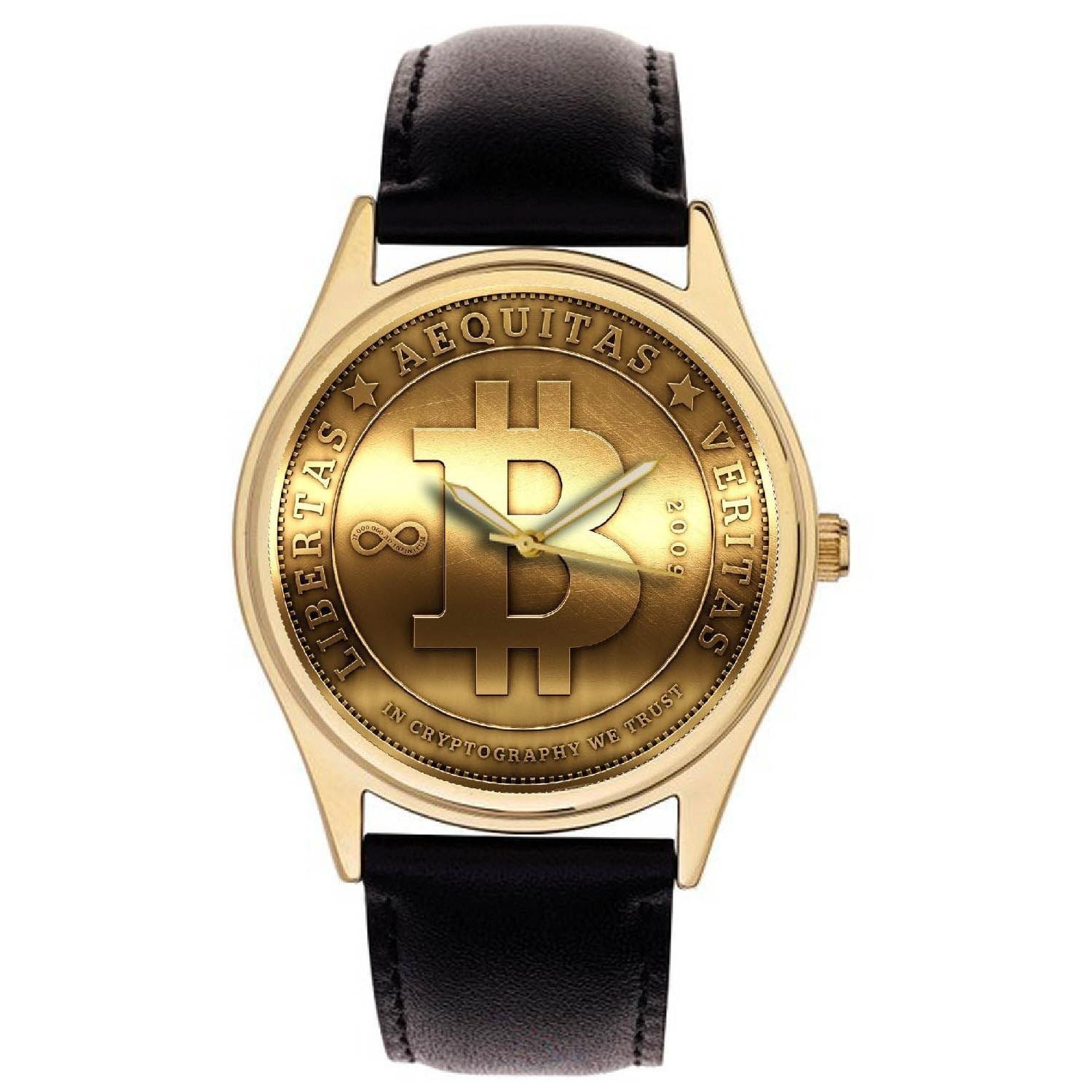 BIT COIN METALLIC DIAL SOLID BRASS  ART COLLECTIBLE GOOD LUCK MENS WATCH