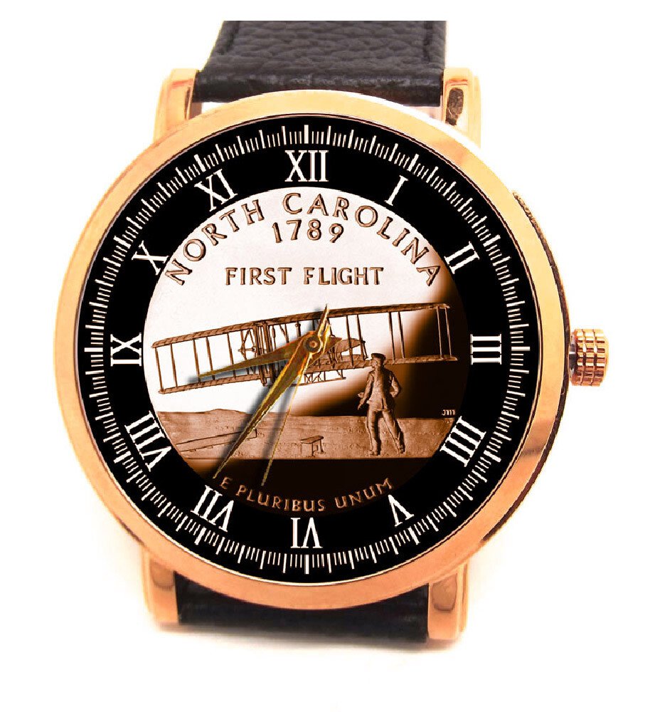 THE WRIGHT BROTHERS COMMEMORATIVE EARLY AVIATION ART KITTYHAWK WRIST WATCH