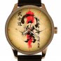 BUSHIDO SAMURAI JAPANESE PARCHMENT KANJI SYMBOLIC SOLID BRASS 40 mm WRIST WATCH