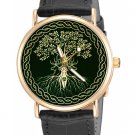 SYMBOLIC TREE OF LIFE IRISH GREEN CELTIC ART WRIST WATCH IN SOLID BRASS UNISEX
