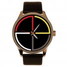 SHAMANIC MINIMALIST DESIGN ART NATIVE AMERICAN MEDICINE WHEEL SOLID BRASS WATCH