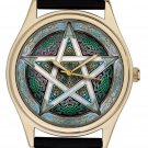 BEAUTIFUL CELTIC PENTAGRAM SYMBOLIC ART SOLID BRASS 40mm COLLECTIBLE WRIST WATCH