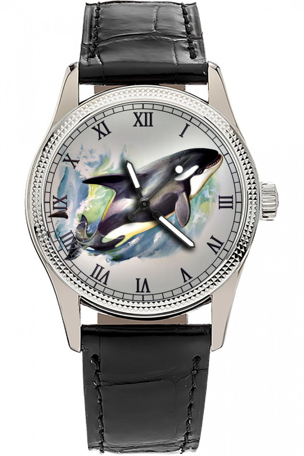 BEAUTIFUL NATURE LOVER ORCA KILLER WHALE SOLID BRASS HOBNAIL CASE WRIST WATCH