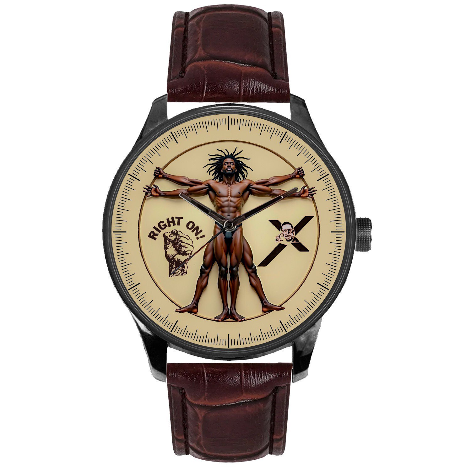BLACK FREEDOM RASTA POWER DA VINCI VITRUVIAN MAN BLM MALCOLM X ART WATCH