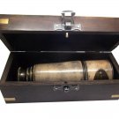 BOY SCOUT / ARMY REGIMENT 15-INCH BRASS AND LEATHER TELESCOPE IN ROSEWOOD CASE