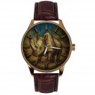 DOUBLE-HORN RHINOCEROUS NORTH AFRICAN RHINO WILDLIFE ART SOLID BRASS DRESS WATCH