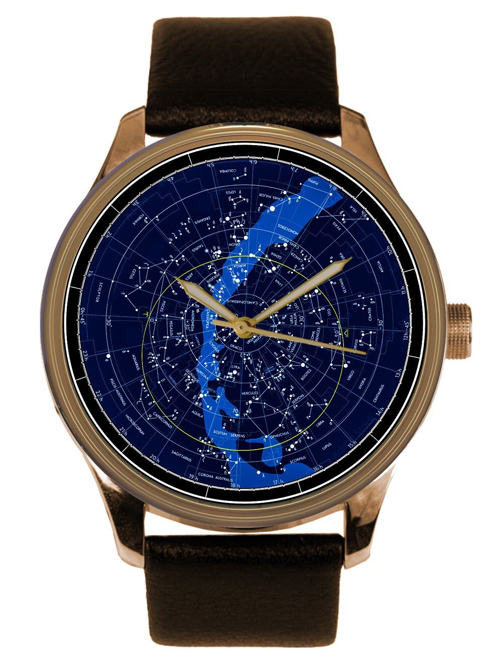NORTHERN CONSTELLATIONS SKYMAP  LARGE 40mm METALLIC DIAL SOLID BRASS WRIST WATCH