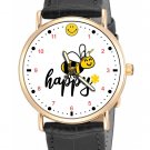 "BEE" HAPPY, BRIGHT & CHEERFUL SMILEY FACE SOLID BRASS UNISEX WATCH + GIFT BOX