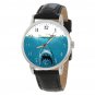 COOL GREAT WHITE SHARK vs SWIMMER JAWS ART SOLID BRASS COLLECTIBLE BLUE WATCH
