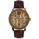 RARE MAGIC SYMBOLS MEDIEVAL ALCHEMY WICCAN SEPIA PARCHMENT ART SOLID BRASS WATCH