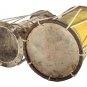 CARNATIC PAMBAI PERCUSSION DRUMS, PAIR IN BRASS AND JACKWOOD, WITH BEATERS ETC