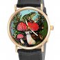 BEAUTIFUL FROG ON A TOADSTOOL VINTAGE MUSHROOM ART 30 mm SOLID BRASS WRIST WATCH