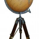 VINTAGE GLOBE MAP (24" CIRCUMERENCE° ON EXTENDIBLE TEAK & CHROMED BRASS TRIPOD