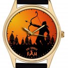 JAI SHRI RAM, CLASSIC SAFFRON ART AYODHYA RAM TEMPLE ART SOLID BRASS WRIST WATCH JAI SHRI RAM, CLASSIC SAFFRON ART AYODHYA RAM TEMPLE ART SOLID BRASS WRIST WATCH
