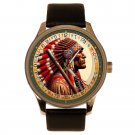 NATIVE AMERICAN INDIAN CHIEF, NAVAJO FLUTE TRIBAL ART SOLID BRASS MEN'S WATCH NATIVE AMERICAN INDIAN CHIEF, NAVAJO FLUTE TRIBAL ART SOLID BRASS MEN'S WATCH