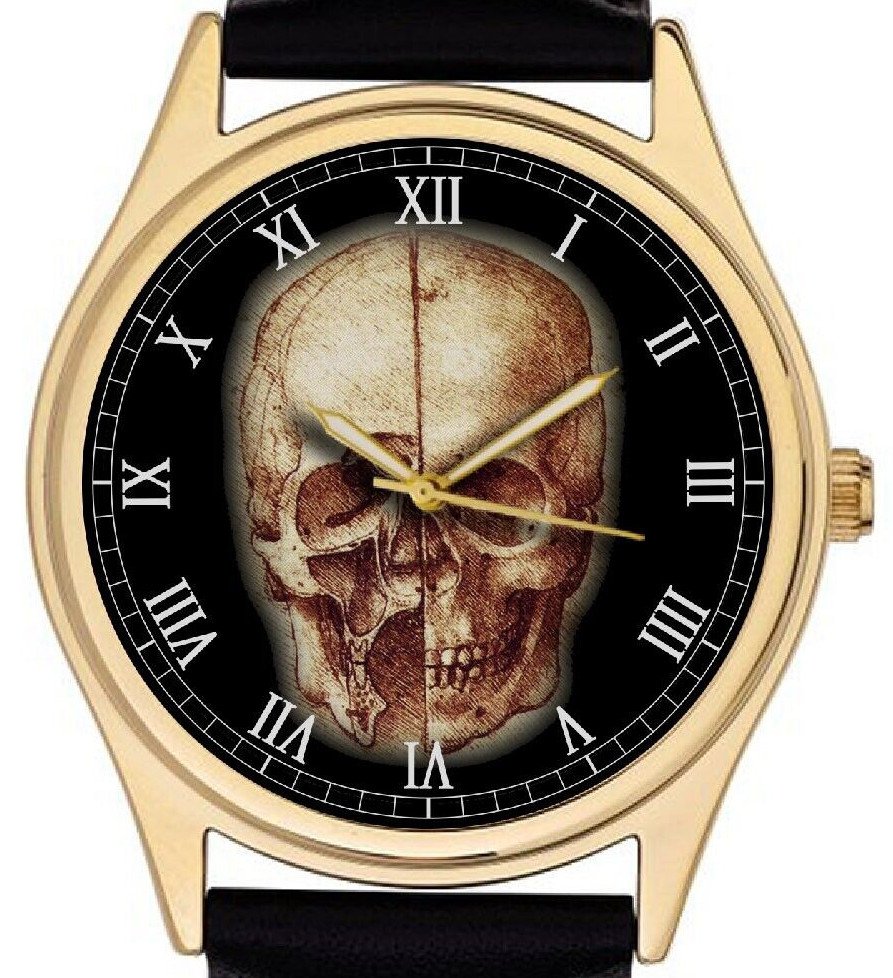 SKULL ANATOMY STUDY  SOLID BRASS COLLECTIBLE WATCH INSPIRED BY LEONARDO DA VINCI