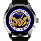 POLICE DEPARTMENT IN GOD WE TRUST USA EAGLE & FLAG SILVERED BRASS WATCH GIFT BOX POLICE DEPARTMENT IN GOD WE TRUST USA EAGLE & FLAG SILVERED BRASS WATCH GIFT BOX