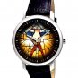 VINTAGE STAINED GLASS PARCHMENT ART SOLID BRASS MASONIC ILLUMINATI WRIST WATCH