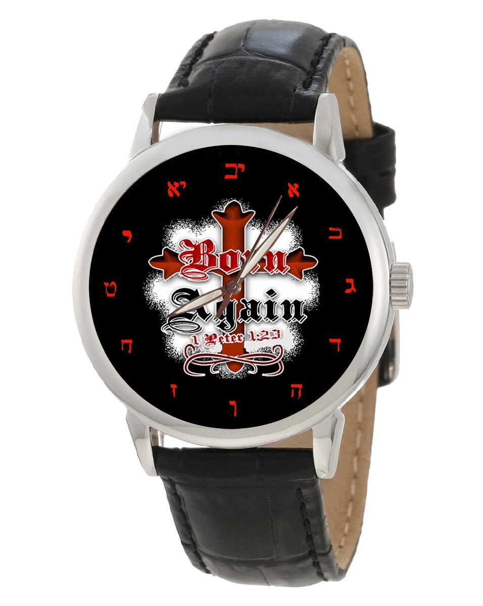 BEAUTIFUL BORN AGAIN CHRISTIAN ART SYMBOLIC SOLID BRASS COLLECTIBLE WRIST WATCH