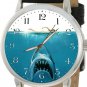 HUNGRY SHARK vs SWIMMER JAWS DEEP BLUE OCEAN ART SOLID BRASS 40 mm WRIST WATCH