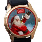 HAPPY SANTA CLAUS WAVING BEAUTIFUL SOLID BRASS CHRISTMAS WATCH w GIFT BOX
