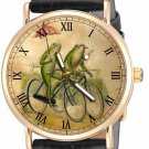 FROG COUPLE ON BICYCLES WITH UMBRELLA, CUTE VINTAGE EPHEMERA SOLID BRASS WATCH FROG COUPLE ON BICYCLES WITH UMBRELLA, CUTE VINTAGE EPHEMERA SOLID BRASS WATCH