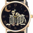 SKELETONS IN LOVE, COOL EMBROIDERY EFFECT SOLID BRASS UNISEX LOVERS' 30 mm WATCH