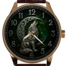 METALLIC GREEN SYMBOLIC CELTIC ART HOWLING WOLF SOLID BRASS 44 mm MENS WATCH METALLIC GREEN SYMBOLIC CELTIC ART HOWLING WOLF SOLID BRASS 44 mm MENS WATCH
