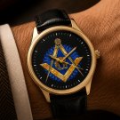 FREEMASONRY "G" LOGO SAPPHIRE BLUE METALLIC ART DIAL COLLECTIBLE MASONIC WATCH