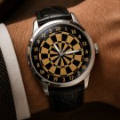 ENGLISH PUB WOODCUT ART DART BOARD SOLID BRASS DARTS COLLECTIBLE HERITAGE WATCH